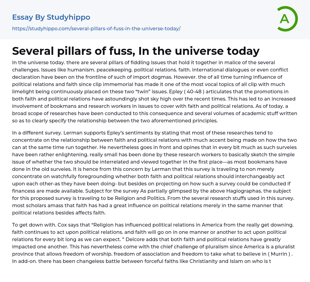 Several pillars of fuss, In the universe today Essay Example