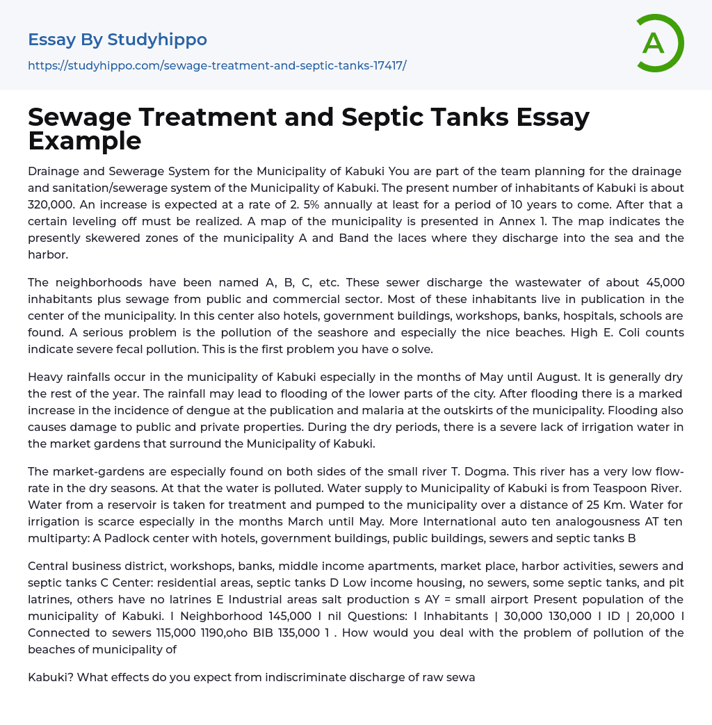 Sewage Treatment and Septic Tanks Essay Example