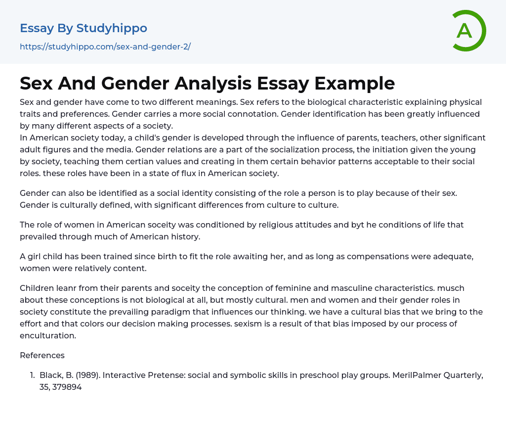 Sex And Gender Analysis Essay Example