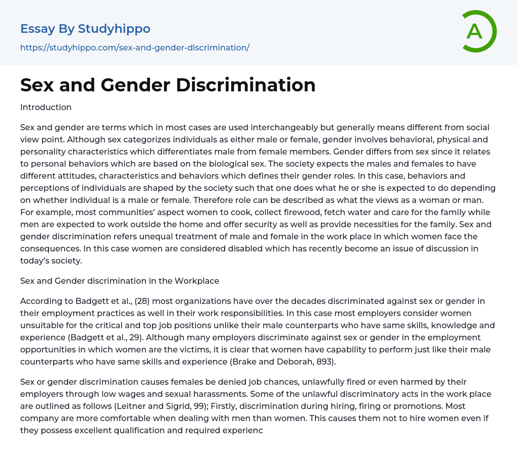 Sex and Gender Discrimination Essay Example