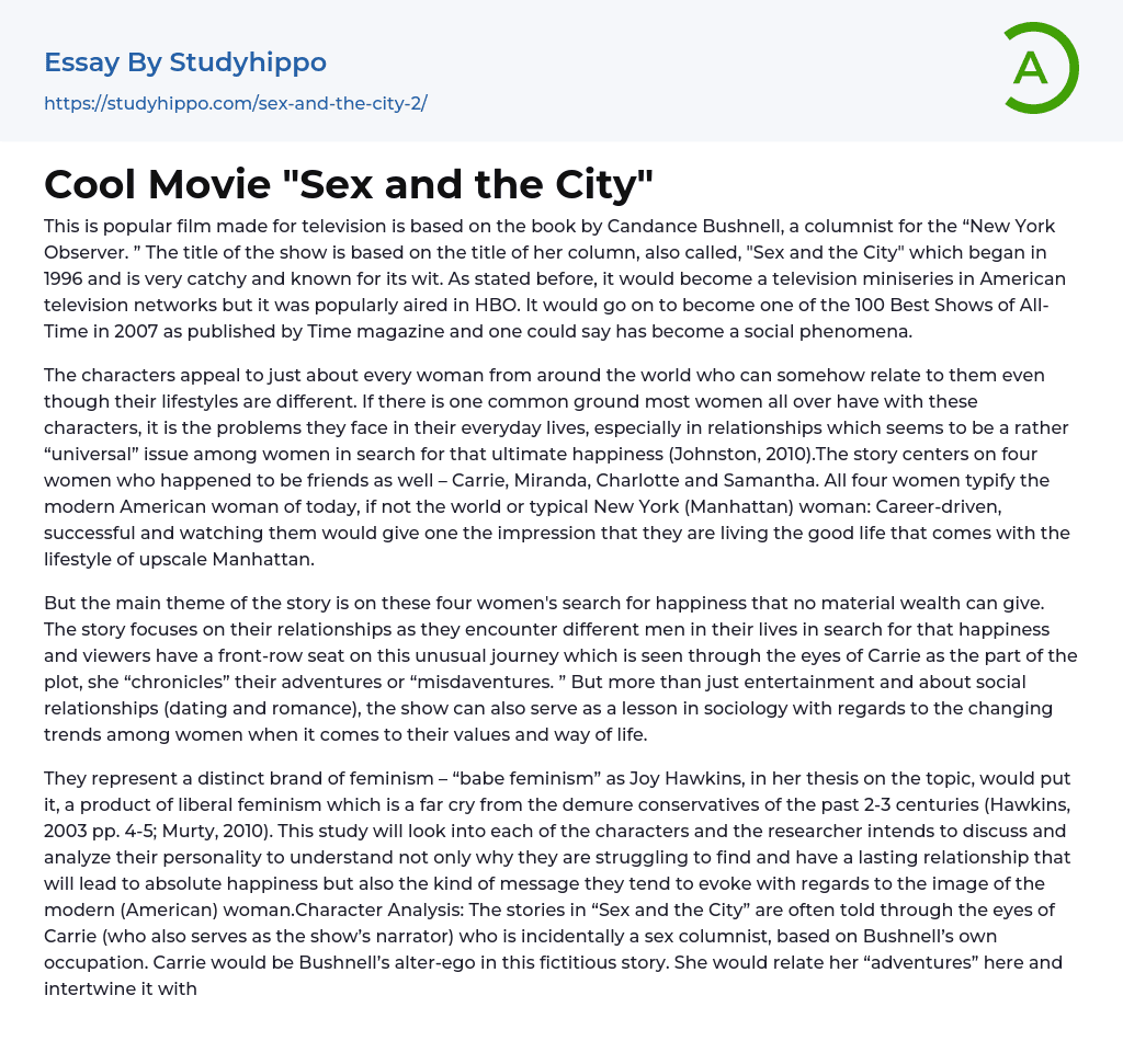 Cool Movie “Sex and the City” Essay Example