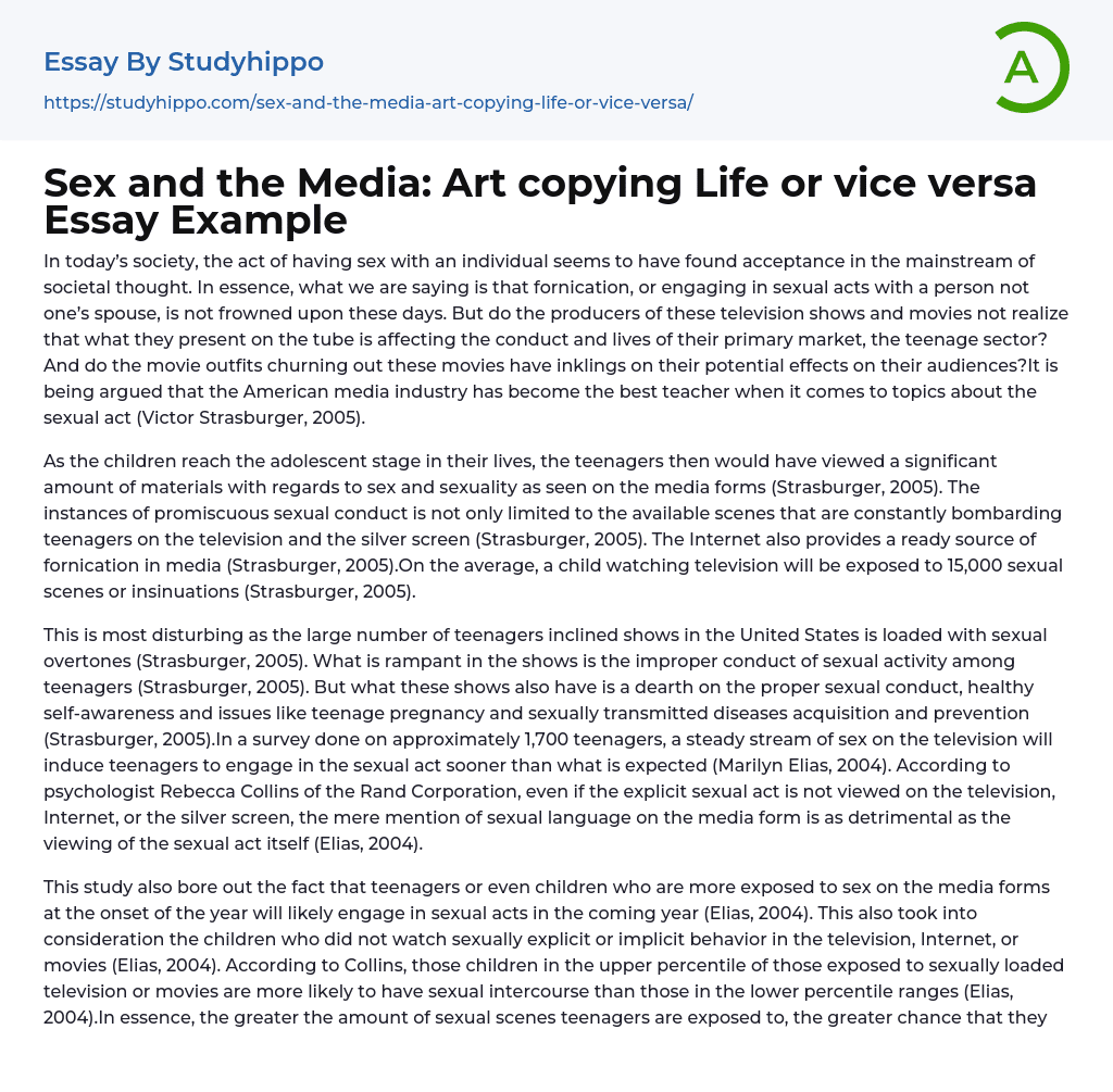 Sex and the Media: Art copying Life or vice versa Essay Example