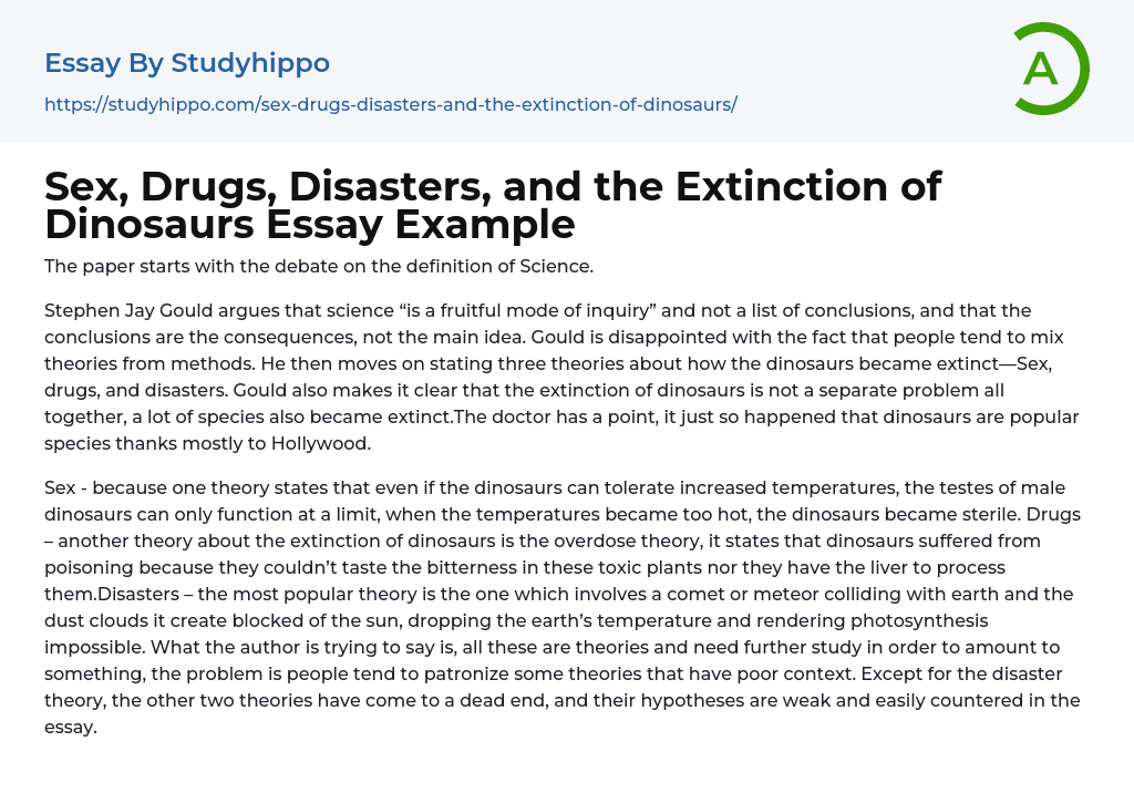 Sex, Drugs, Disasters, and the Extinction of Dinosaurs Essay Example