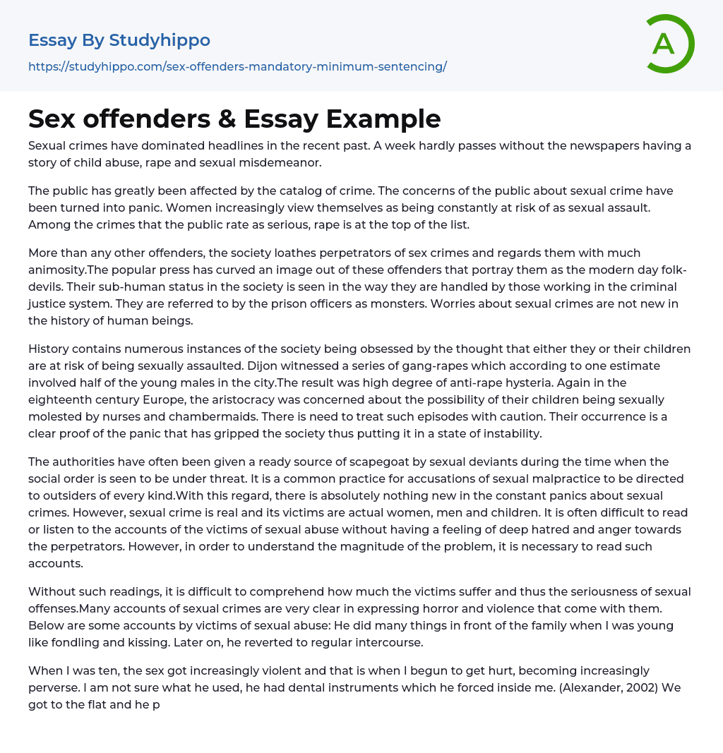 Sex offenders &amp Essay Example