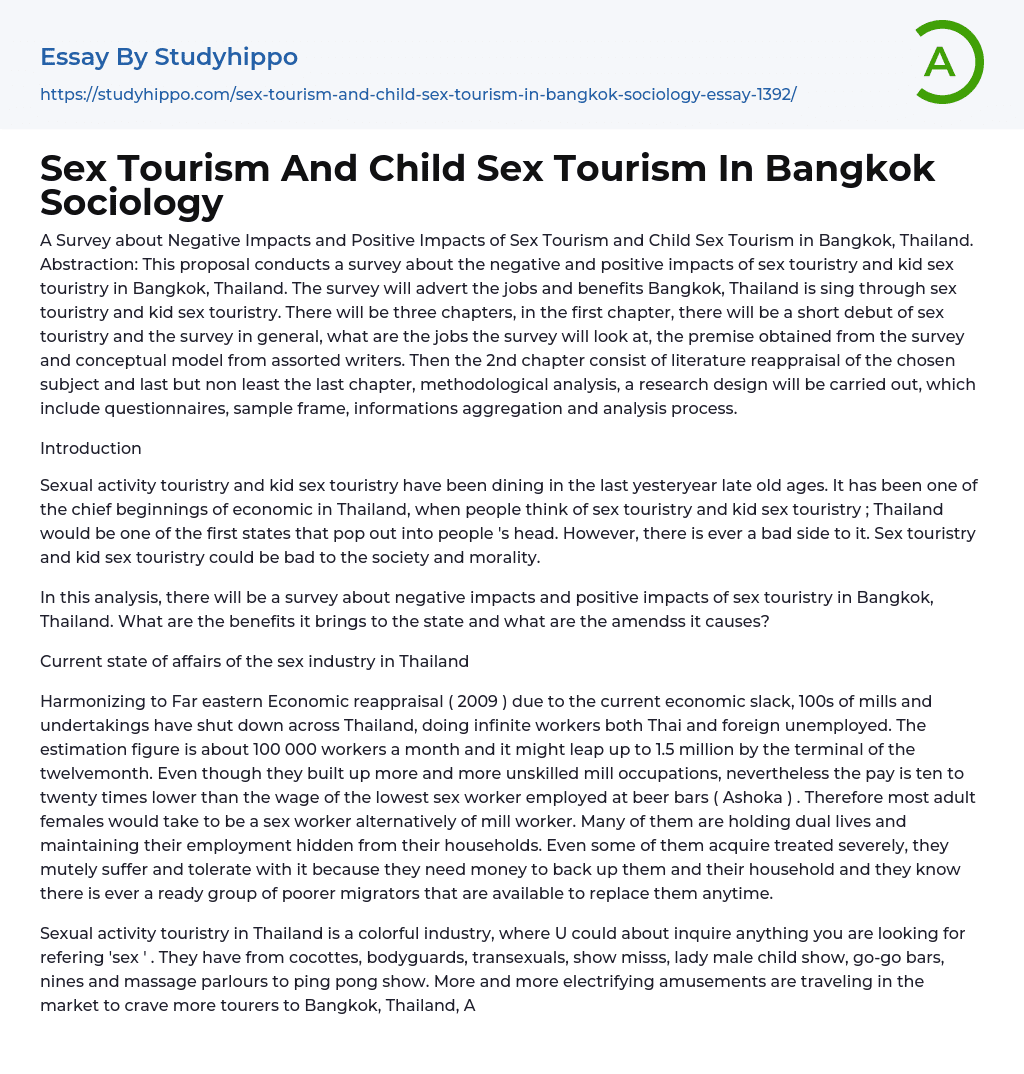 Sex Tourism And Child Sex Tourism In Bangkok Sociology Essay Example