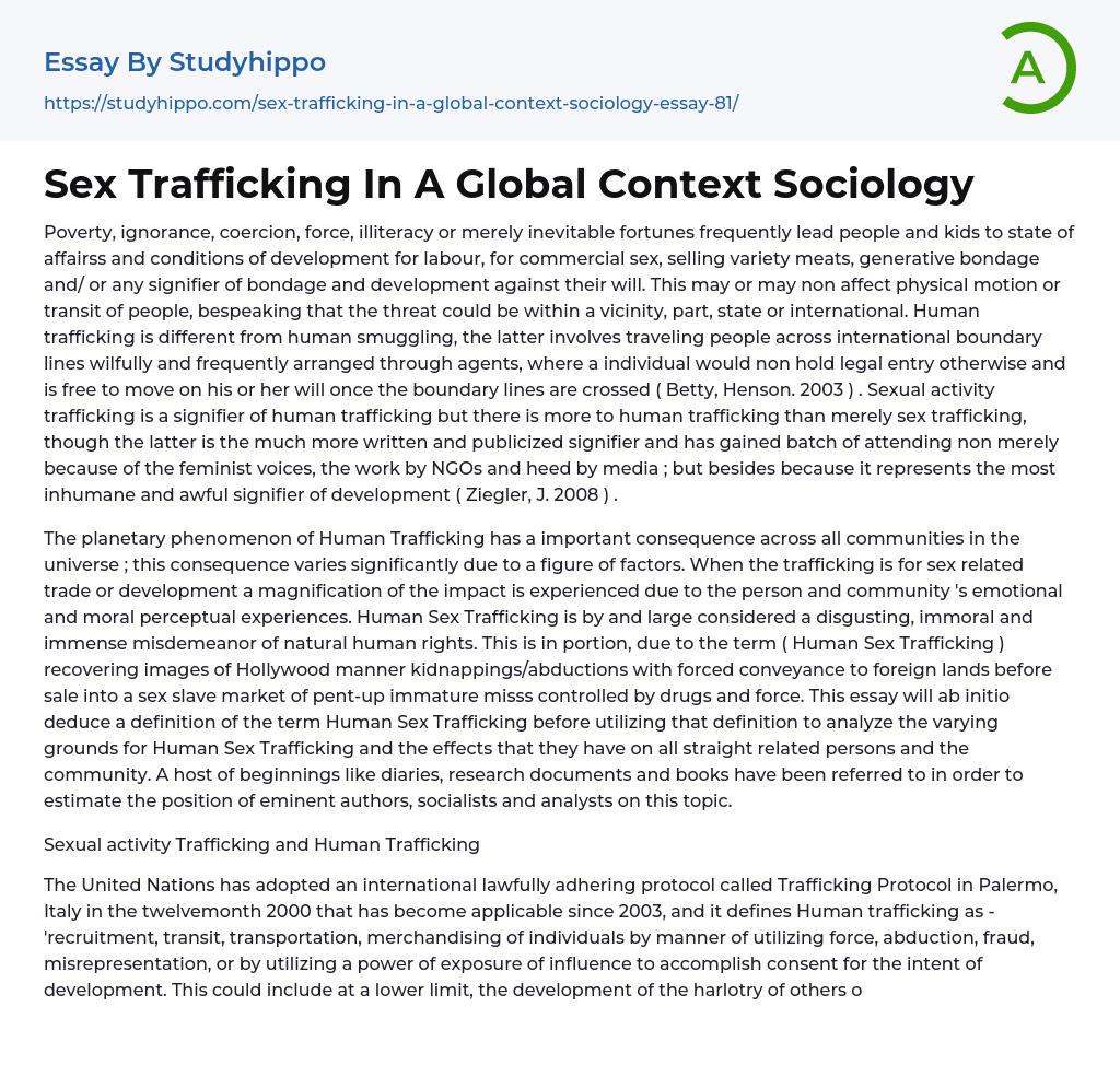 Sex Trafficking In A Global Context Sociology Essay Example