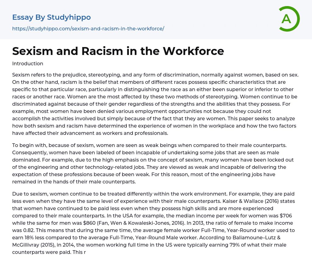 Sexism and Racism in the Workforce Essay Example