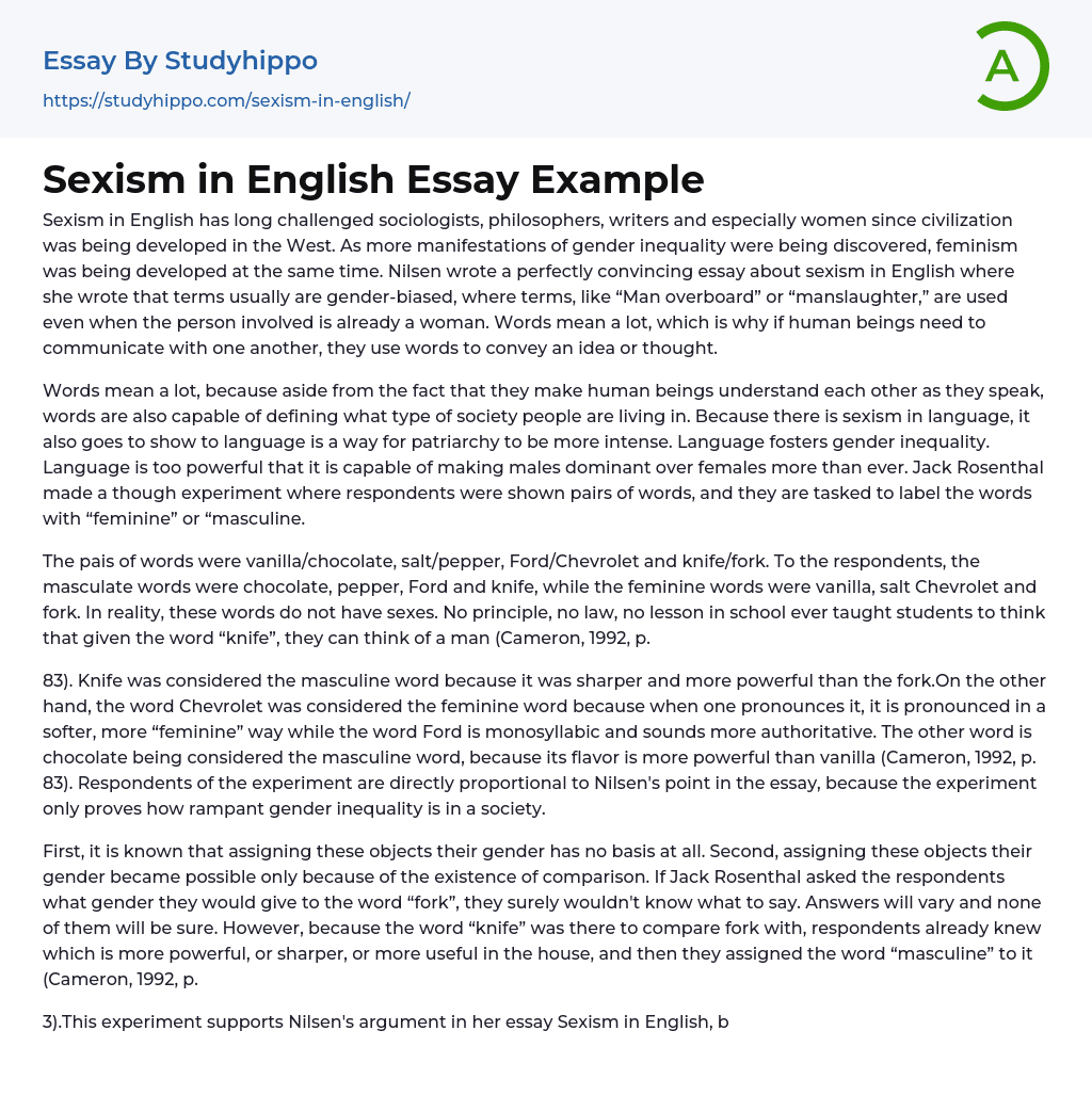 Sexism in English Essay Example