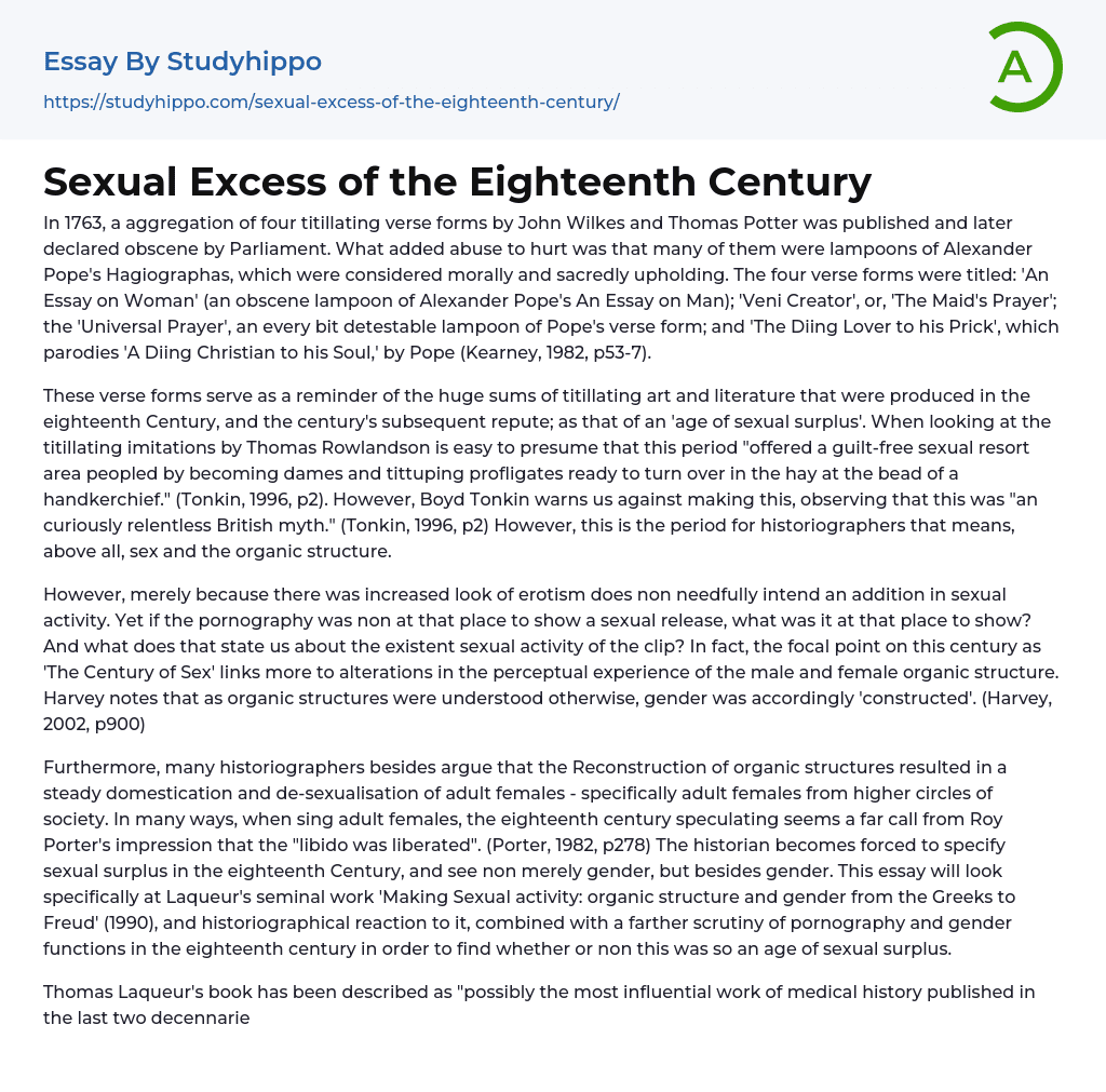 Sexual Excess of the Eighteenth Century Essay Example