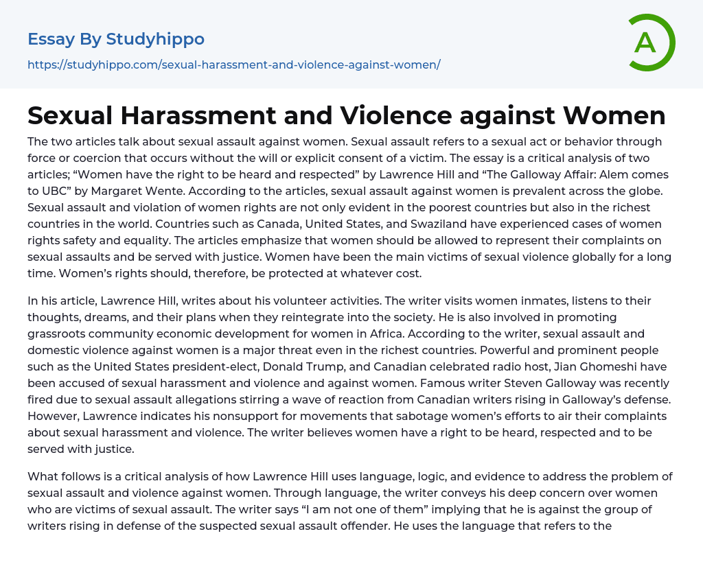 Sexual Harassment and Violence against Women Essay Example