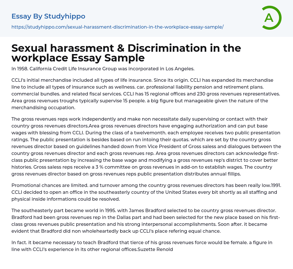 Sexual harassment & Discrimination in the workplace Essay Sample