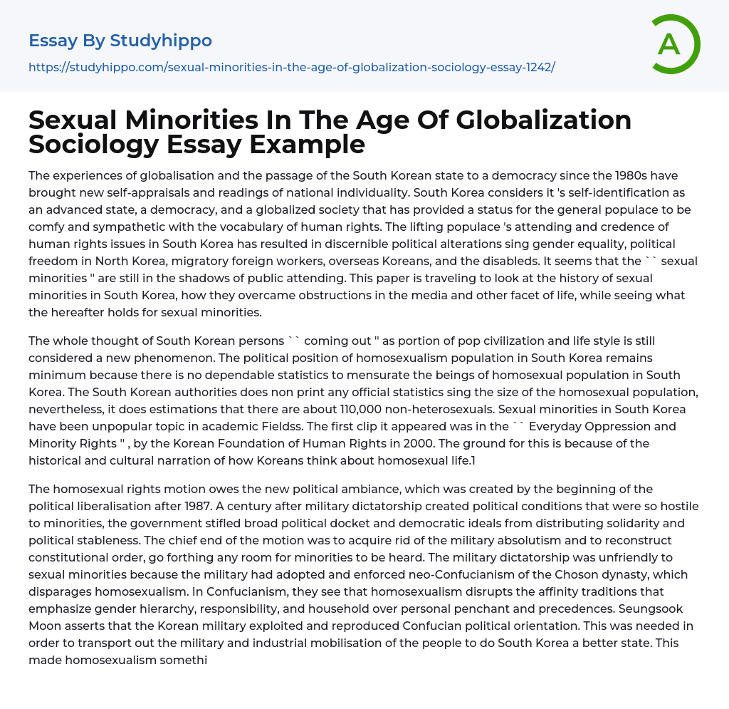 Sexual Minorities In The Age Of Globalization Sociology Essay Example
