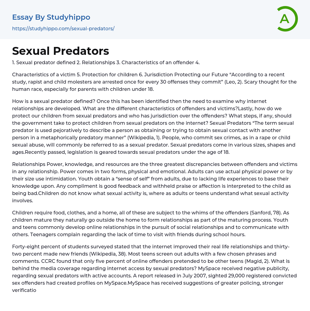 Sexual Predators Essay Example
