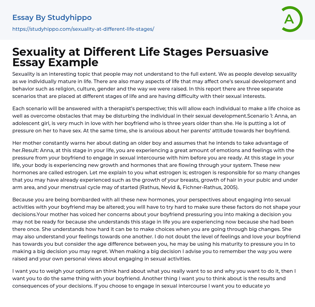 Sexuality at Different Life Stages Persuasive Essay Example