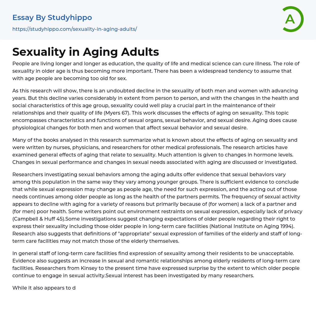 Sexuality In Aging Adults Essay Example 3012