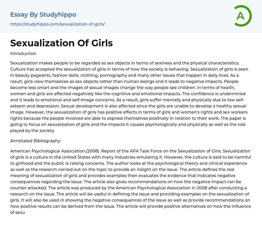 Sexualization Of Girls Essay Example