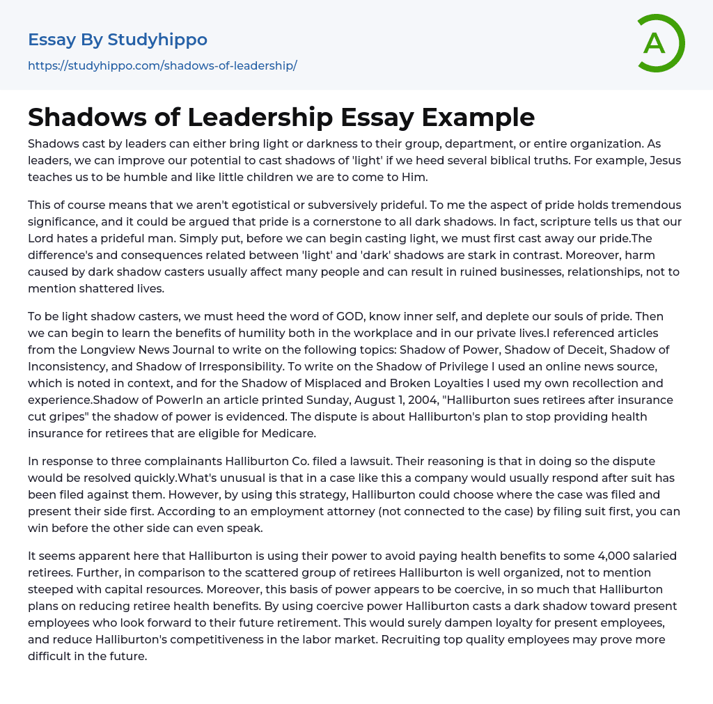 Shadows of Leadership Essay Example