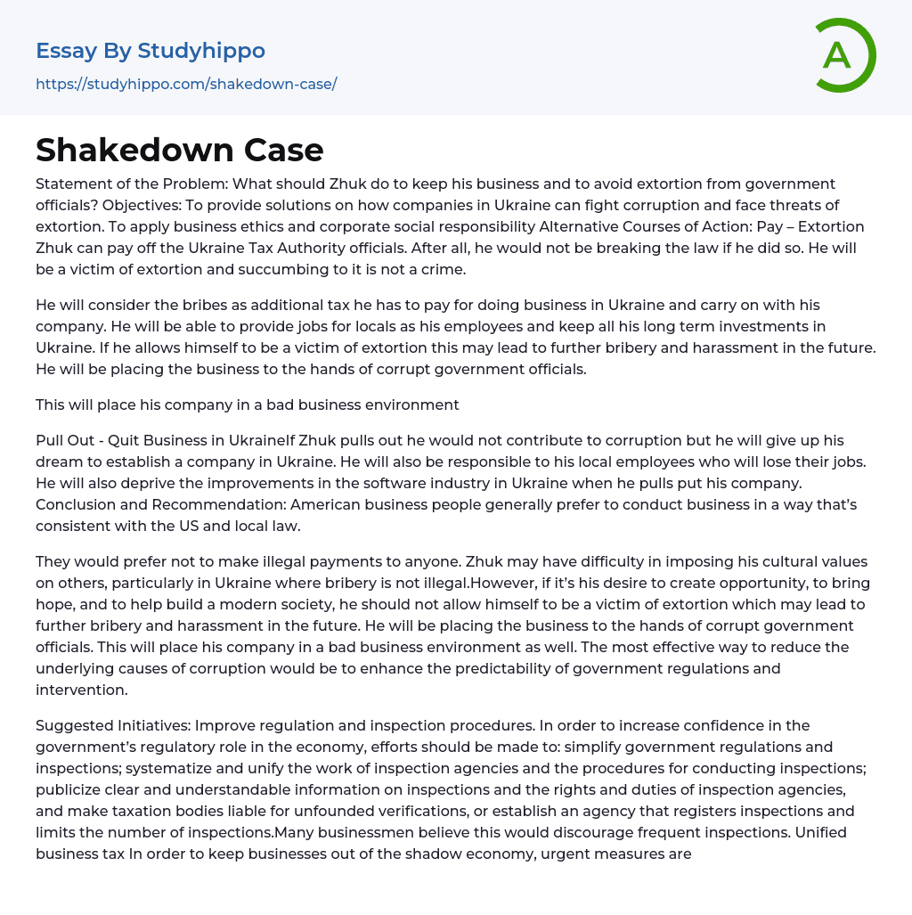 Shakedown Case Essay Example