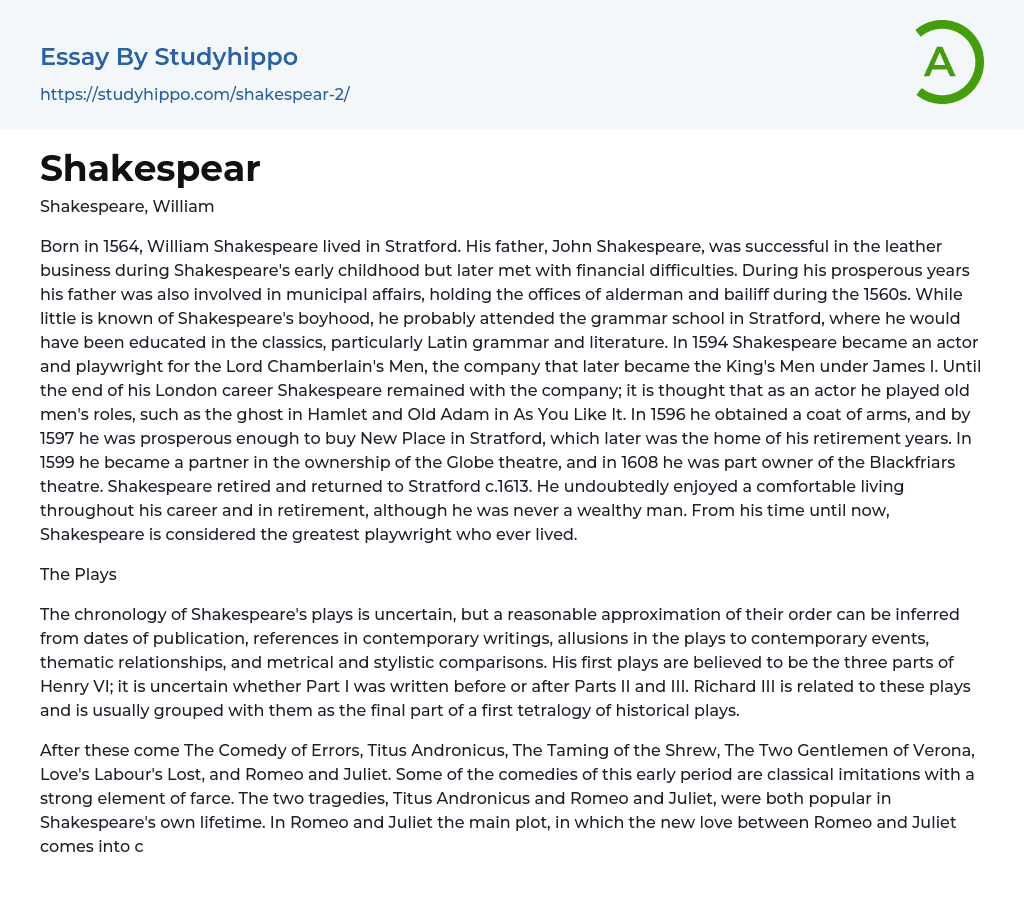 Shakespear Essay Example