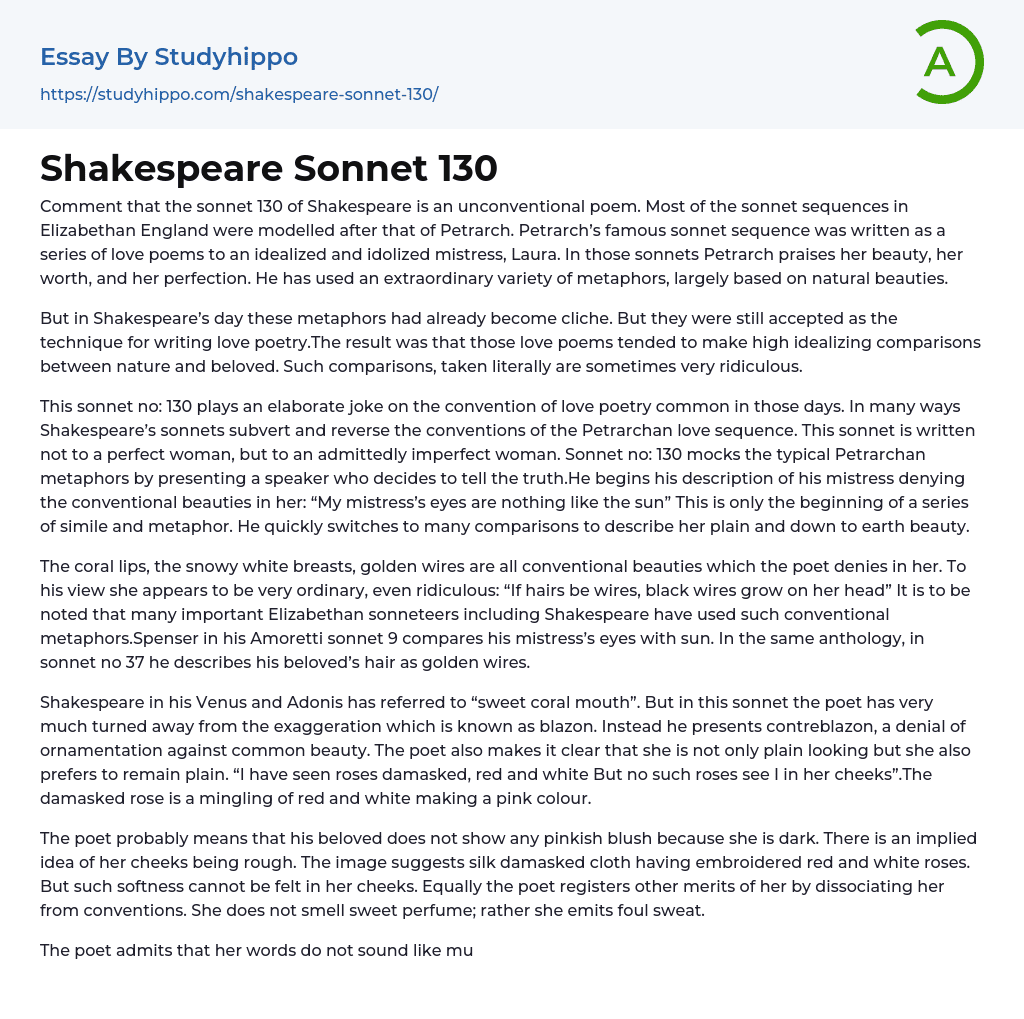 william shakespeare sonnet 130 essay