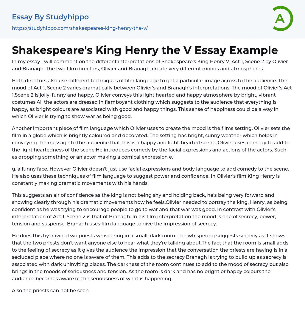 Shakespeare’s King Henry the V Essay Example