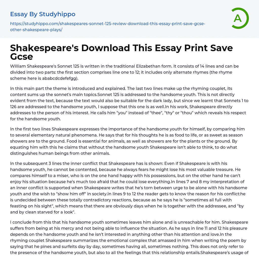 Shakespeare’s Download This Essay Print Save Gcse