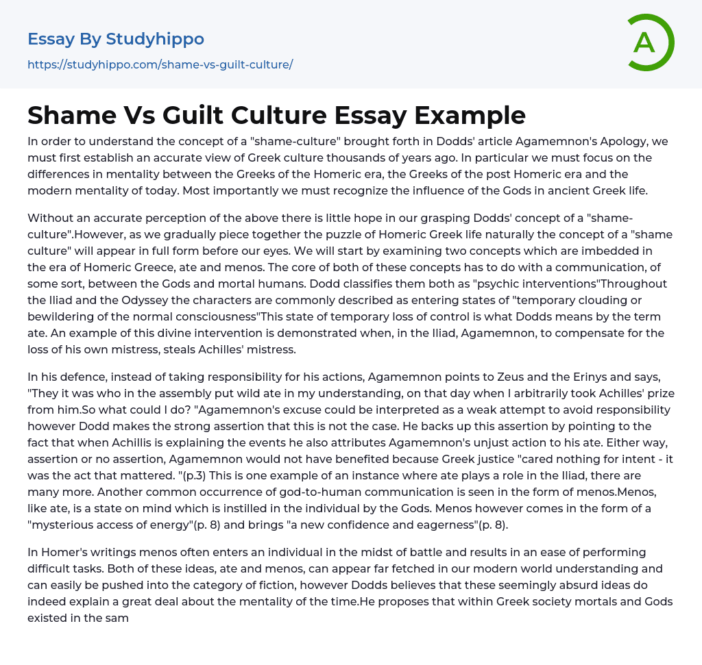 Shame Vs Guilt Culture Essay Example StudyHippo