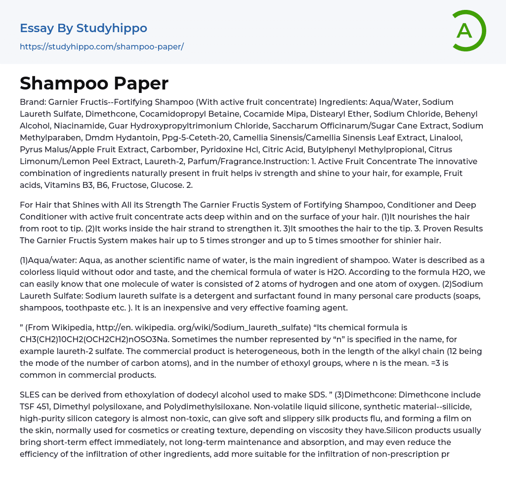 Shampoo Paper Essay Example