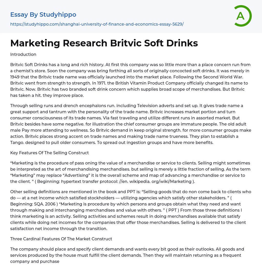 Marketing Research Britvic Soft Drinks Essay Example