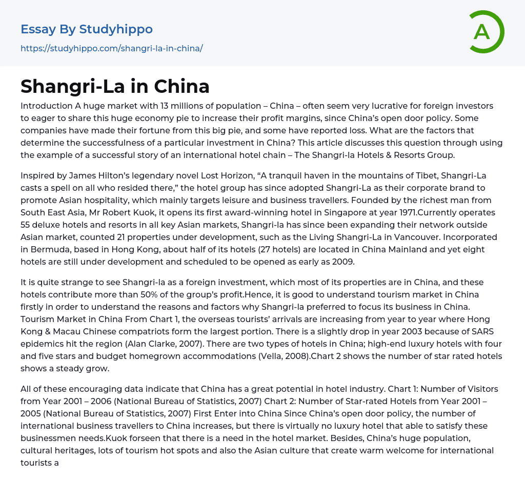 Shangri-La in China Essay Example