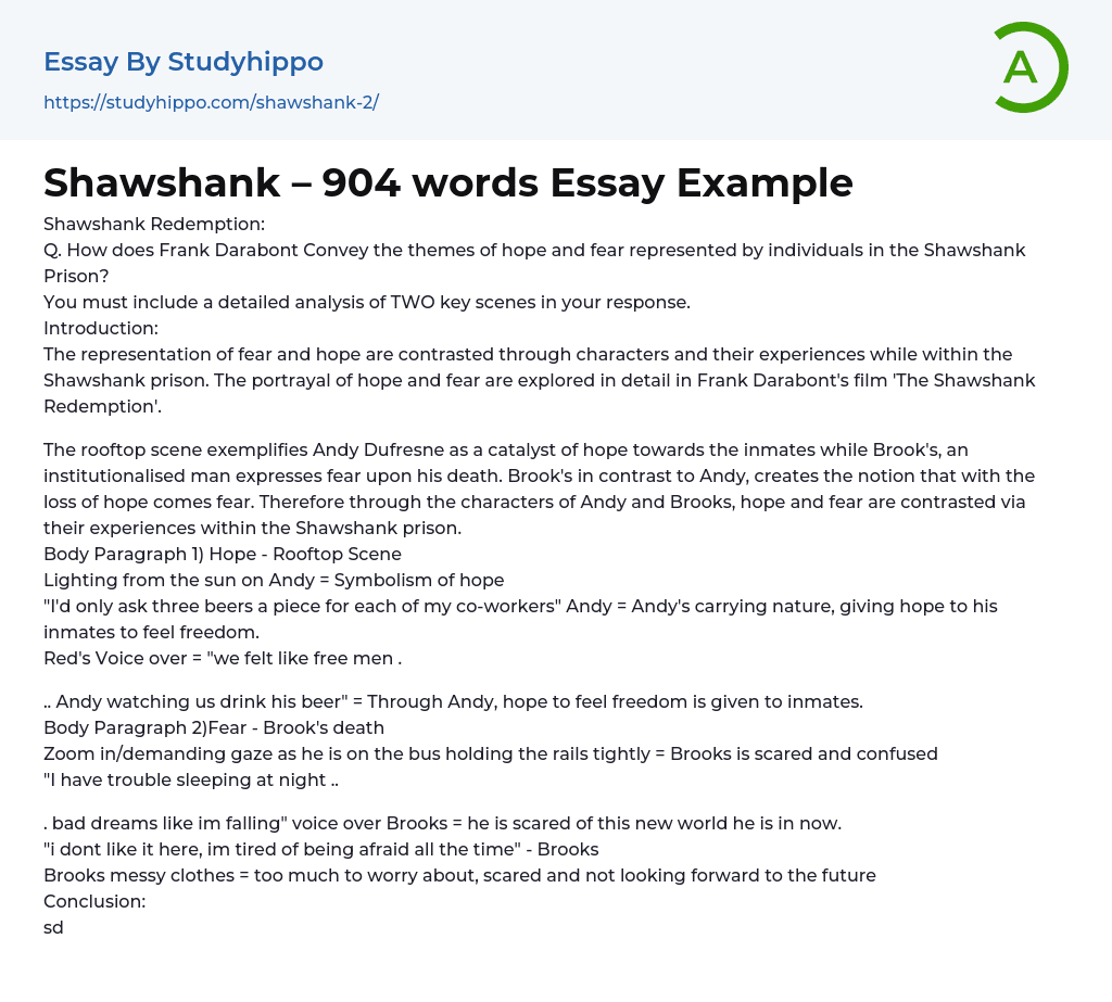 Shawshank – 904 words Essay Example