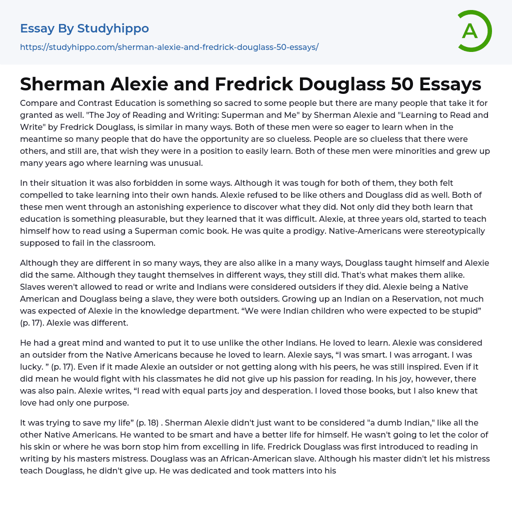 Sherman Alexie and Fredrick Douglass 50 Essays