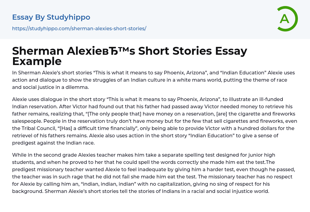 Sherman Alexie’s Short Stories Essay Example