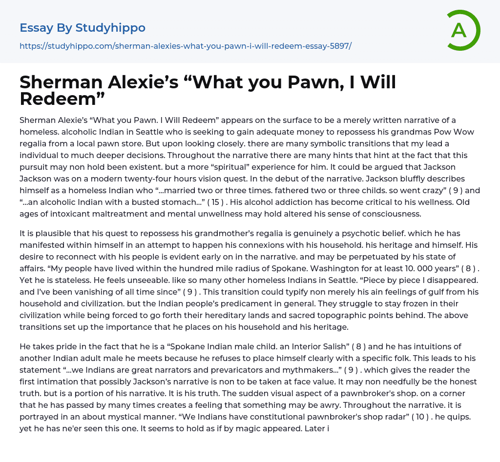Sherman Alexie’s “What you Pawn, I Will Redeem”