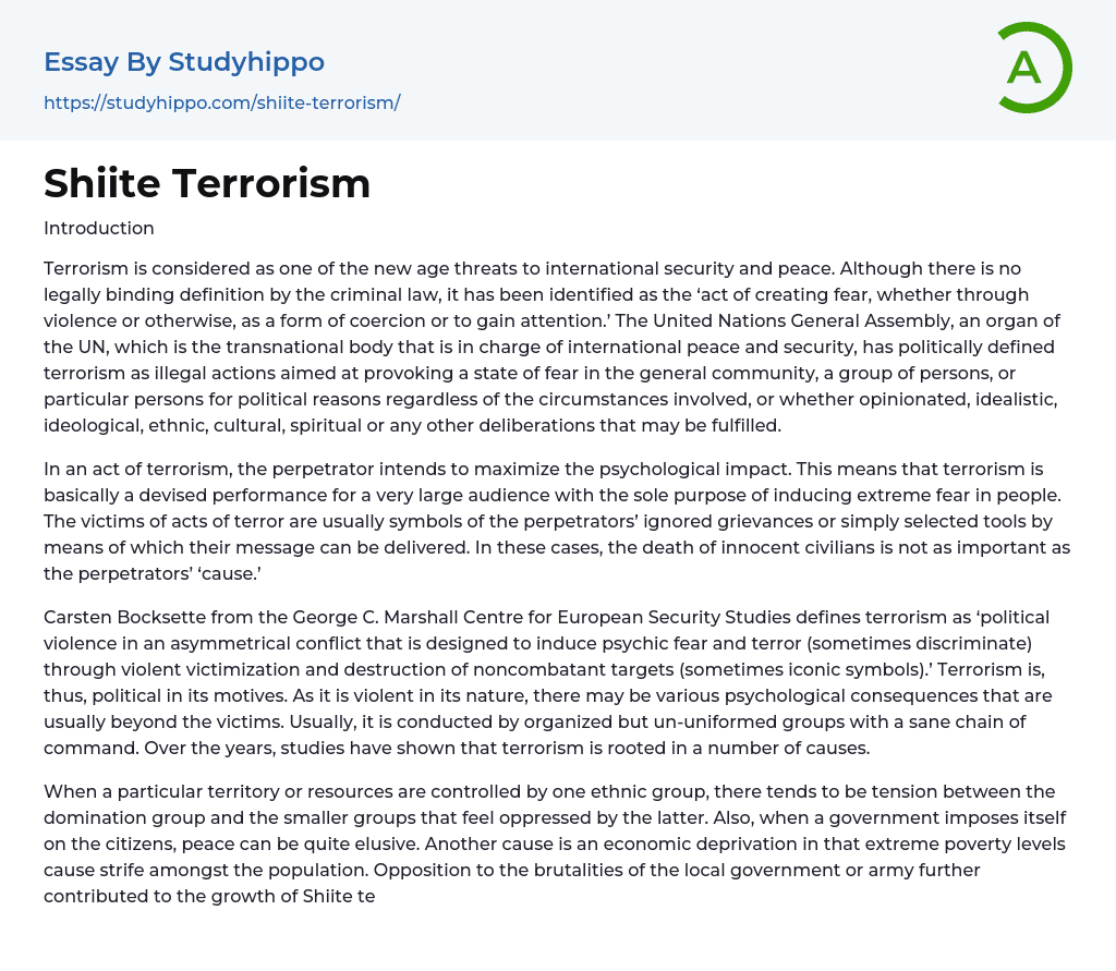 Shiite Terrorism Essay Example
