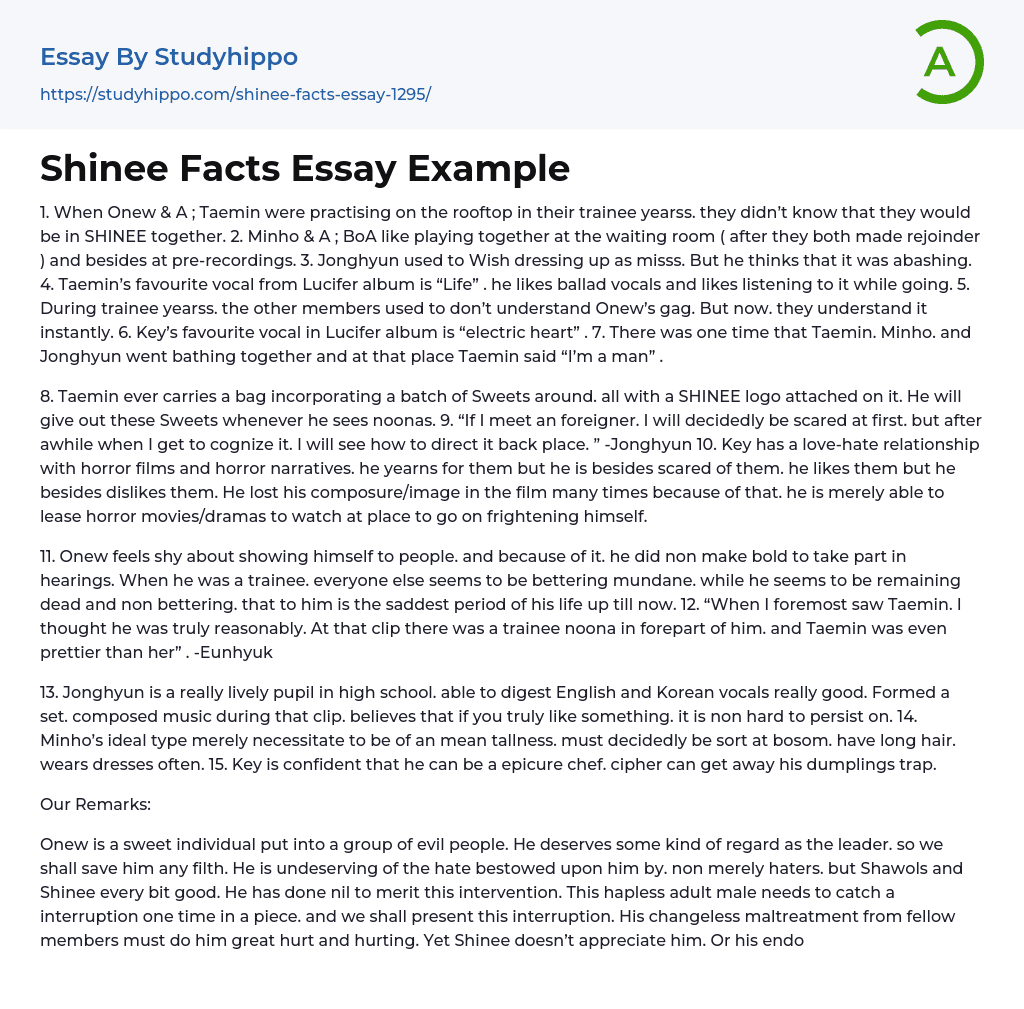 Shinee Facts Essay Example