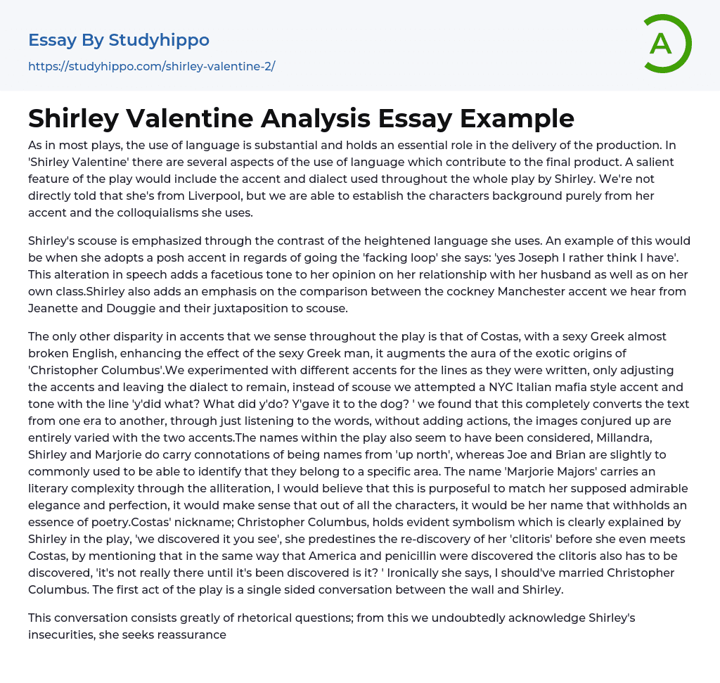 Shirley Valentine Analysis Essay Example