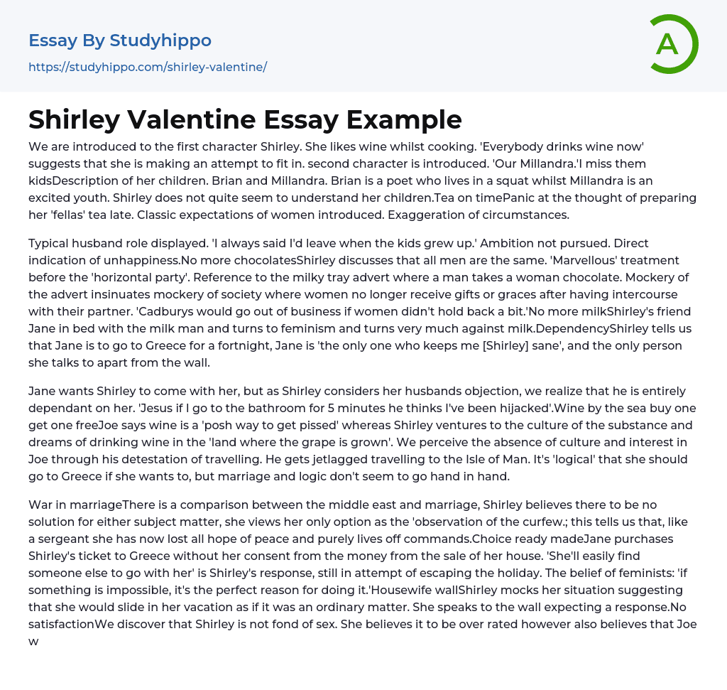 Shirley Valentine Essay Example