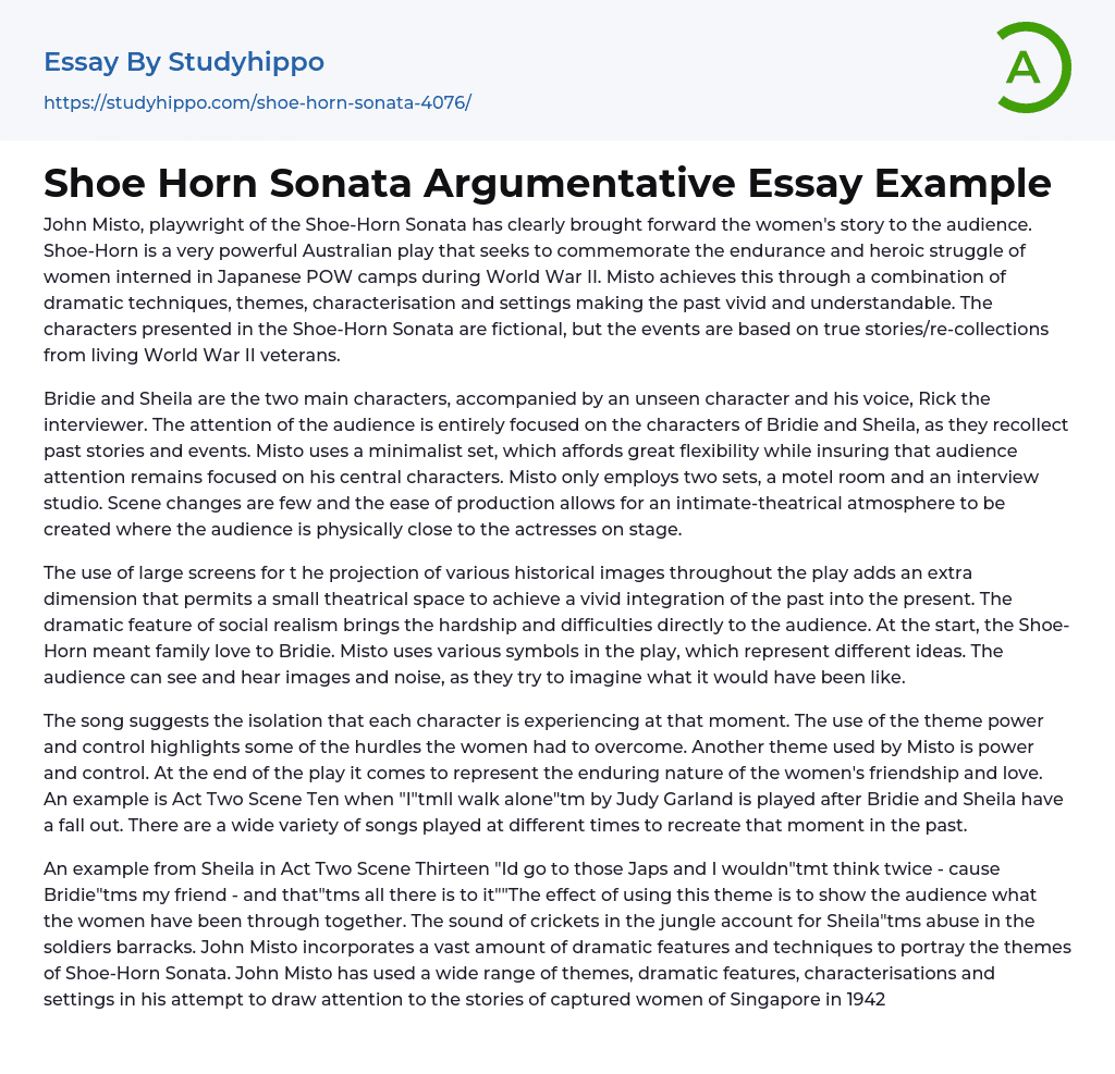 Shoe Horn Sonata Argumentative Essay Example