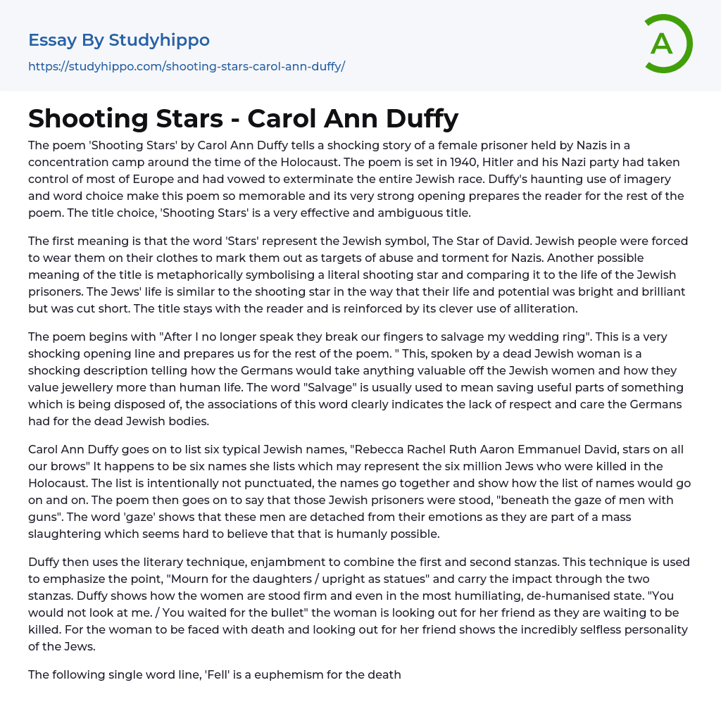Shooting Stars – Carol Ann Duffy Essay Example
