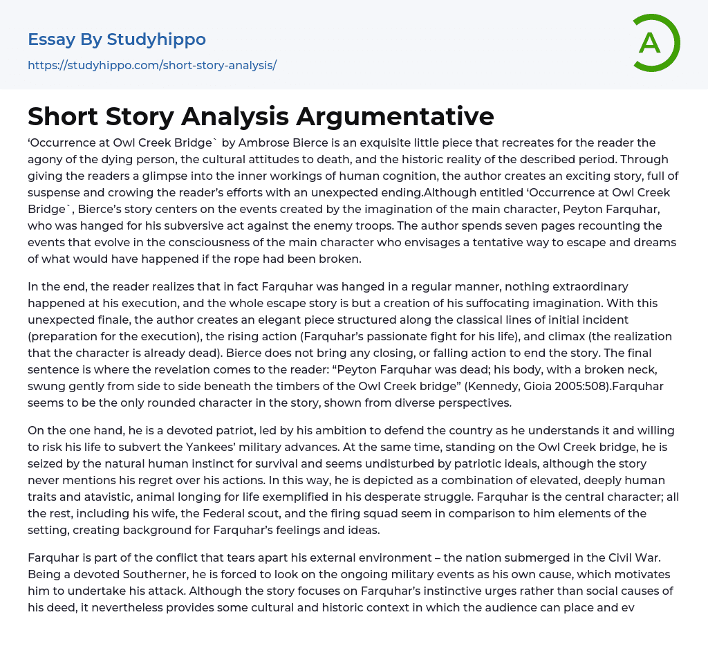 Short Story Analysis Argumentative Essay Example