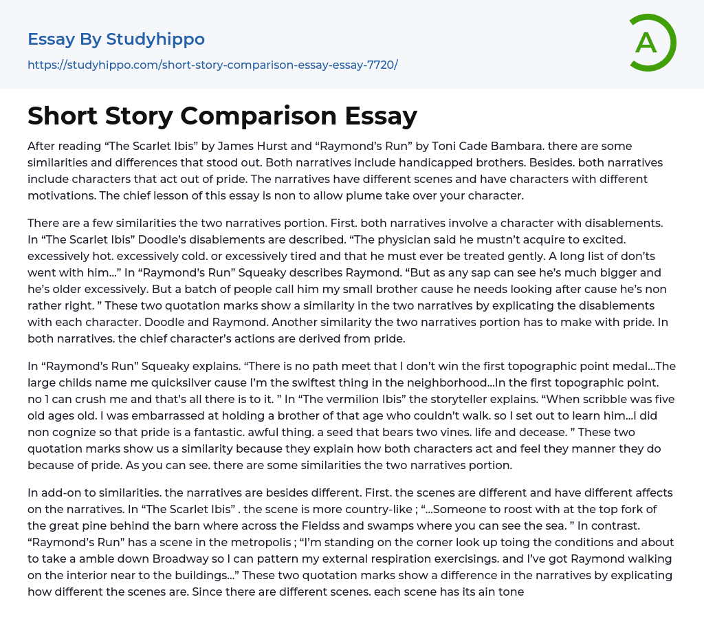 Short Story Comparison Essay