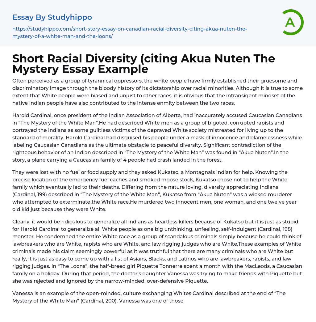 Short Racial Diversity (citing Akua Nuten The Mystery Essay Example