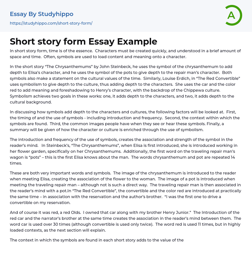 Short story form Essay Example