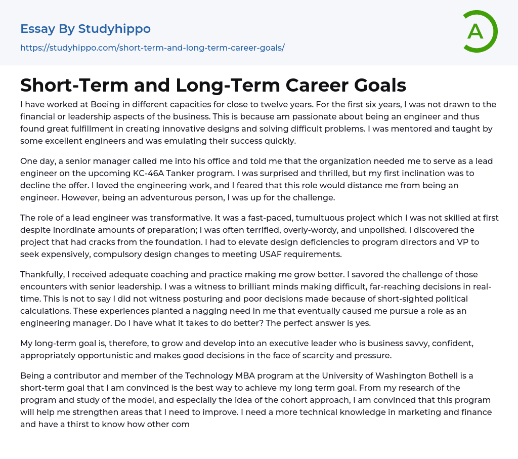 short term career goals essay