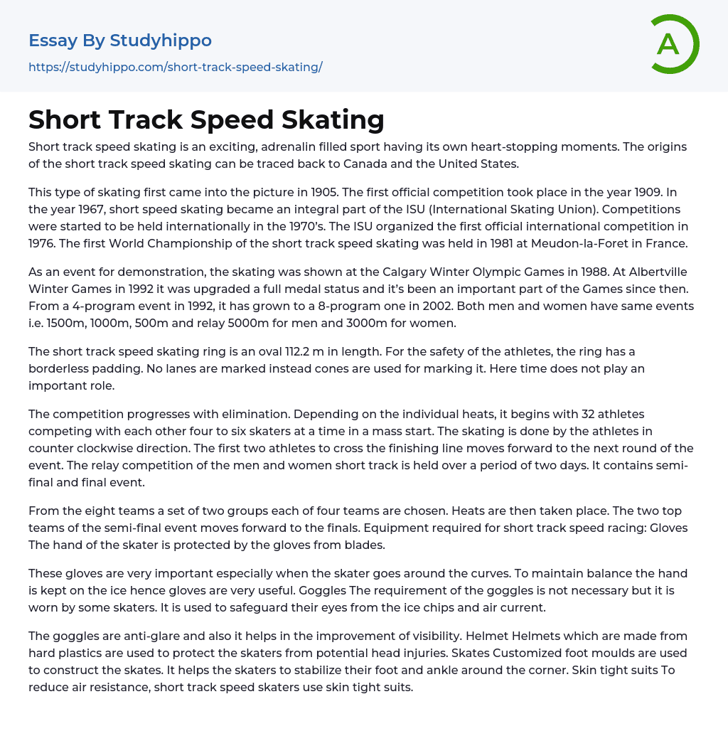 Short Track Speed Skating Essay Example