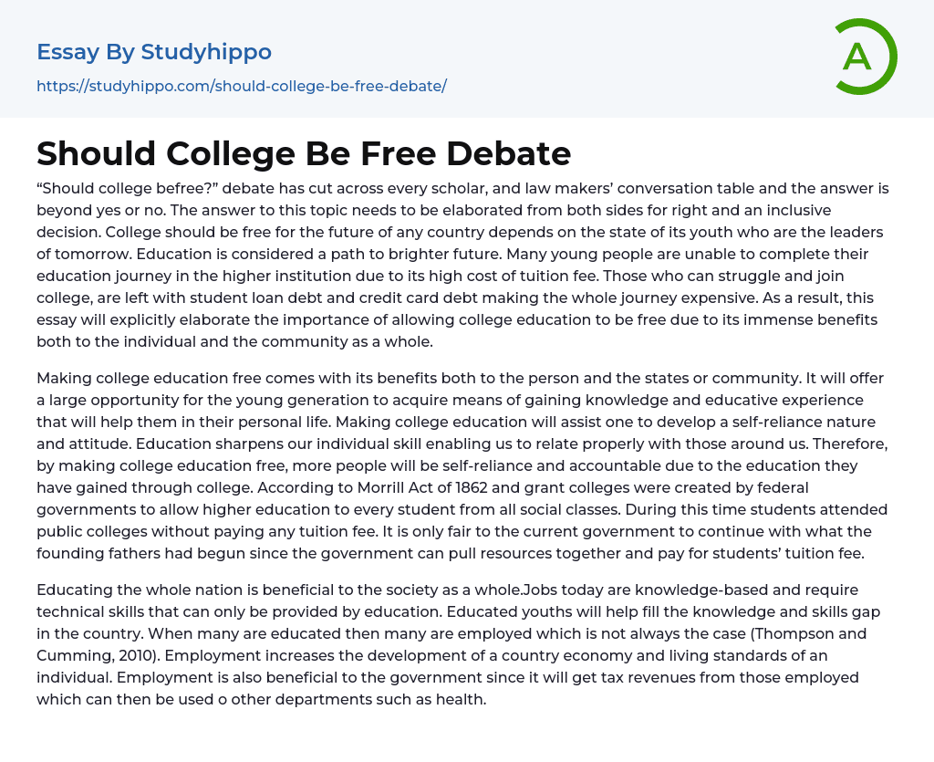 Should College Be Free Debate Essay Example