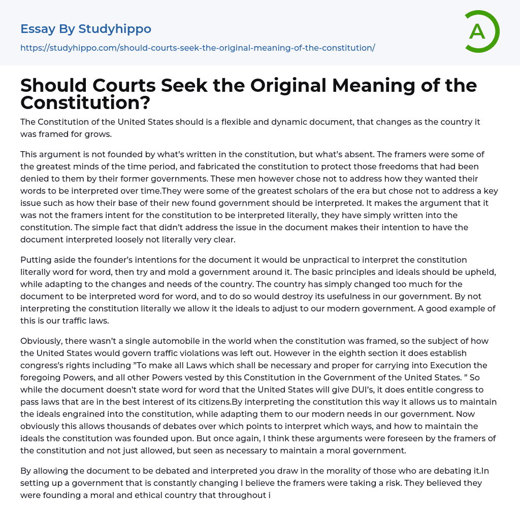 Should Courts Seek the Original Meaning of the Constitution? Essay Example