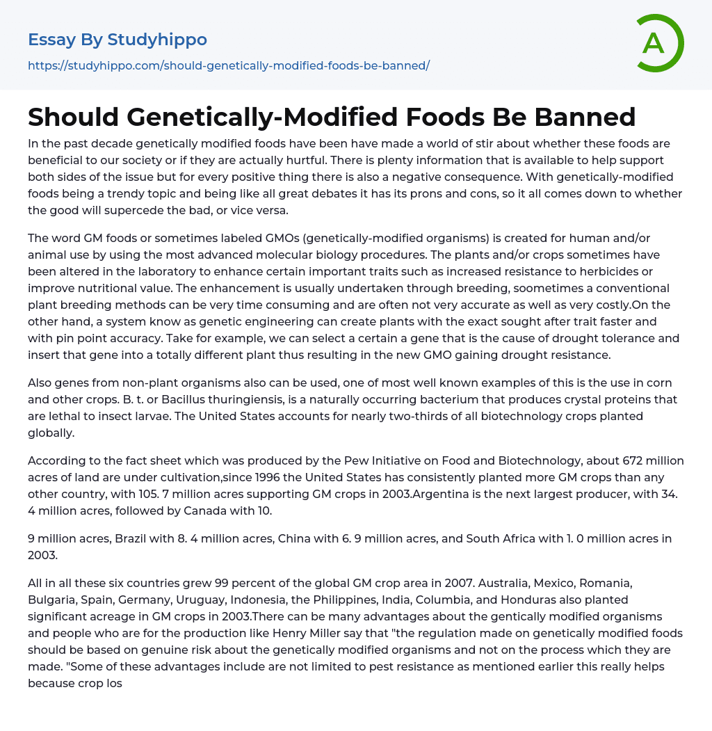 Should Genetically-Modified Foods Be Banned Essay Example