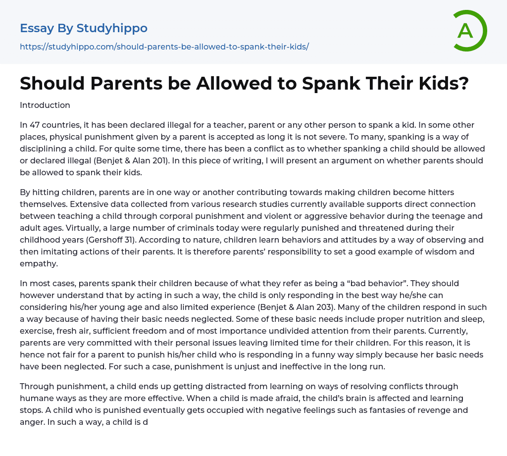 Should Parents be Allowed to Spank Their Kids? Essay Example